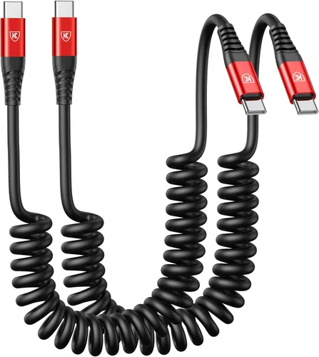 Miniatura 12 de Cable USB C a C de 3 pies, paquete de 2 cables de carga USB C en espiral para automóvil tipo C, cable de carga rápida para iPhone