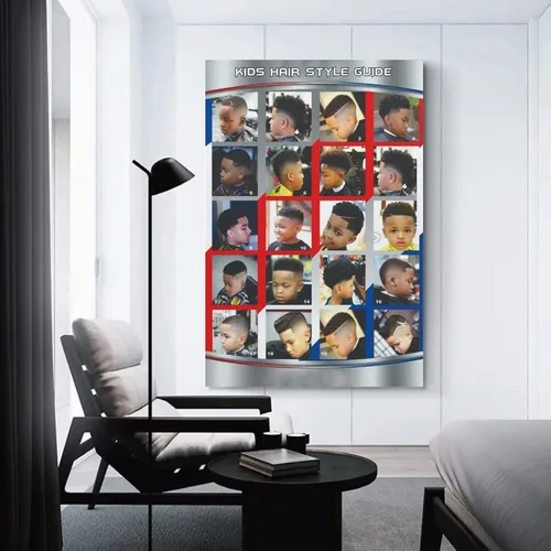 Miniatura 11 de Póster de peluquería para decoración de pared, peinados infantiles, estilos de cabello modernos para niños, pinturas artísticas de pared, lienzo