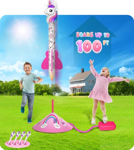 Miniatura 2 de beefunni Lanzador de cohetes de unicornio para niños, 4 unicornios, juguetes al aire libre para niñas, regalos de Navidad, Pascua, cumpleaños