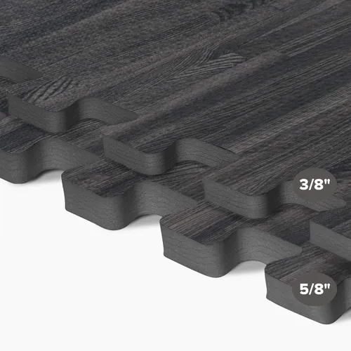 Miniatura 8 de Azulejos de espuma estampada de 3/8 de pulgada de grosor Forest Floor, tapetes de espuma de grano de madera entrelazados de primera calidad, piso