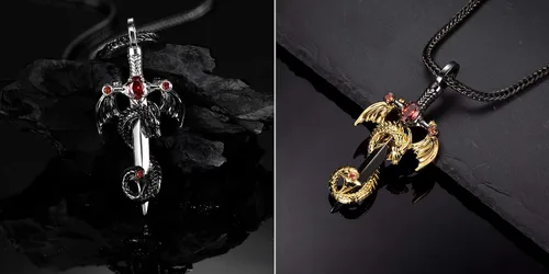 Miniatura 5 de Collar de dragón vintage con piedras natales personalizadas en espada, regalo de joyería de aniversario para él y hombres, colgante punk