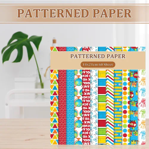 Miniatura 4 de Whaline 60 hojas de papel de doble cara para el primer día de escuela, álbum de recortes, papel especial para hacer tarjetas de fondo decorativo