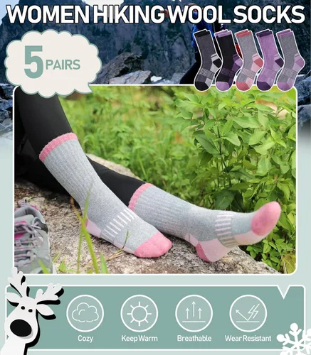 Miniatura 21 de Yebing Calcetines de senderismo de lana merina para mujer, térmicos, cálidos, para botas de invierno, con cojines, acogedores y gruesos