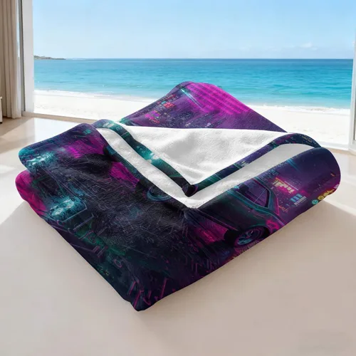 Miniatura 8 de Cyber Synthwave GTO - Manta de franela retro neón, súper suave y acogedora, manta versátil para decoración de dormitorio y sofá