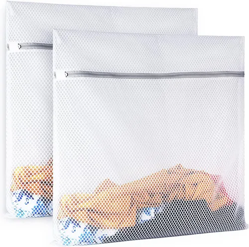 2 Bolsas de Lavandería de Malla de Panal XX-Large Delicadas Duraderas para Lavadora, 24 x 24 Pulgadas Bolsas de Lencería para Lavandería, Bolsa