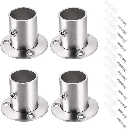 Miniatura 8 de OwnMy Paquete de 4 soportes de barra de acero inoxidable, soporte de tubo de montaje en pared con tornillos para armario, armario, barra de cortina