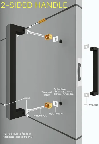 Miniatura 6 de Manijas de puerta modernas de acero inoxidable negro mate de 71 pulgadas de largo, tiradores interiores y exteriores espalda con espalda
