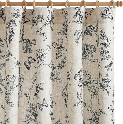 Miniatura 42 de Jinchan Cortinas de Mezcla de Lino con Estampado Floral para Sala de Estar, 84 Pulgadas de Largo, Cortinas con Bolsillo para Varilla y Tab Trasera