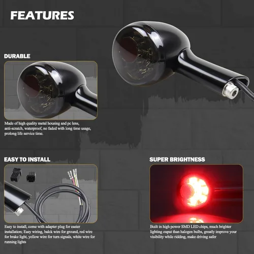 Miniatura 4 de Señales de giro LED universales ahumadas de bala delantera y trasera, luces traseras de freno para motocicleta 12V Compatibles con Harley Sportster