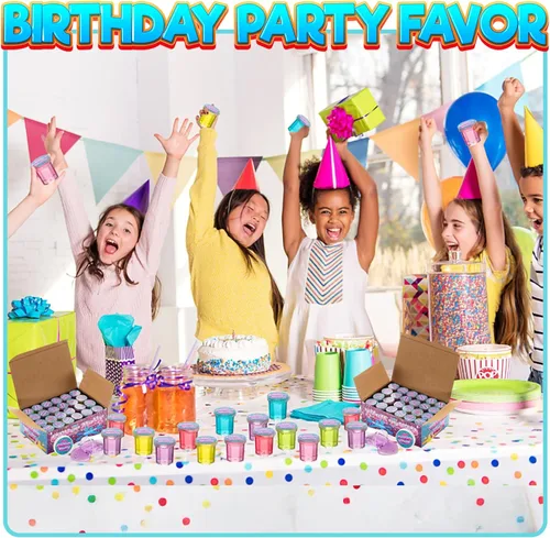 Miniatura 5 de Mini masilla con purpurina – Paquete a granel de 48 mini limo para niños recuerdos de fiesta en varios colores neón arcoíris para fiesta