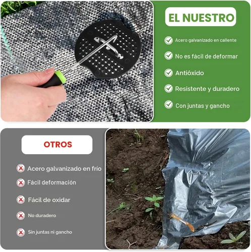 Miniatura 6 de JELNER Estacas de Jardín, grapas de 15 cm calibre 11, 50 piezas galvanizadas para paisajismo + 50 juntas + 1 gancho de pico, estacas para carpas