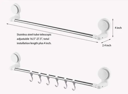 Miniatura 7 de Toallero retráctil multiusos de acero inoxidable, colgador de cocina, sin perforaciones, se puede instalar en la esquina, con 6 ganchos desmontables
