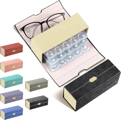 Miniatura 10 de Flutesan Estuche diario para lentes de contacto y organizador de anteojos, 2 en 1, de doble cara, portátil, para viajes, uso diario, almacenamiento