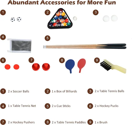 Miniatura 4 de Giantex Mesa de juego combinada 4 en 1, con fútbol, hockey, billar, tenis de mesa, perfecta para sala de juegos, noche familiar, futbolín de madera
