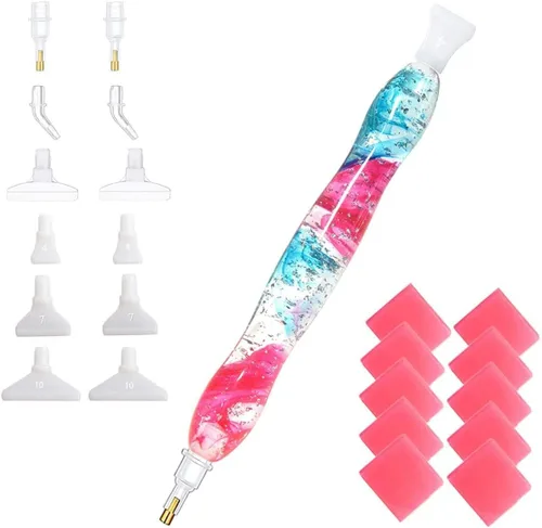 Herramienta hecha a mano del kit de la pluma del taladro del arte de la pintura del diamante 5D con 14 puntas y 10 ceras - azul plata HotPink
