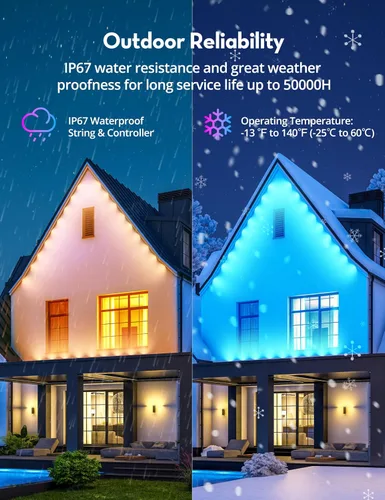 Miniatura 6 de RGB+IC - Luces permanentes para exteriores para jardín de casa, 50 pies, luces de alero inteligente, luces de cadena, IP67 impermeable