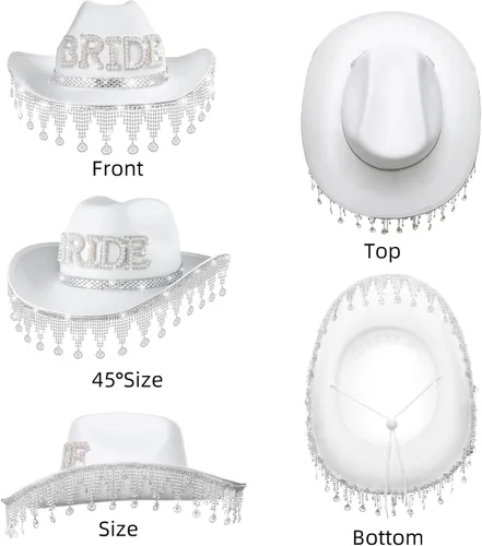 Miniatura 4 de MGupzao Sombrero de vaquero para novia, sombrero de diamantes de imitación para mujer, sombrero de vaquera para decoración de despedida de soltera