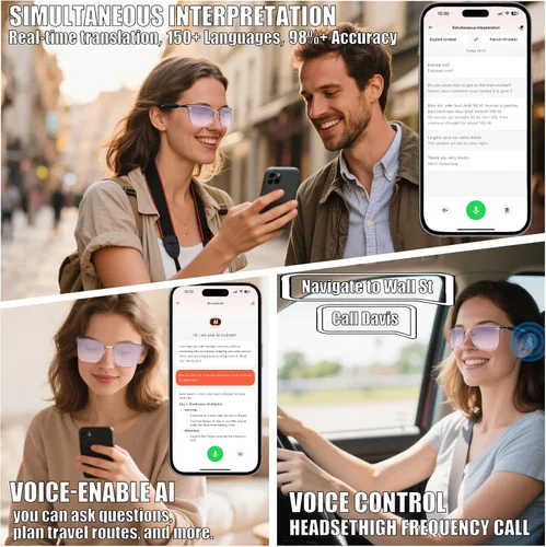 Miniatura 6 de Gafas Inteligentes para Mujeres IPX7 Impermeables Gafas AI con Traductor 150+ Idiomas Gafas Bluetooth con Altavoz, Auriculares de Oído Abierto