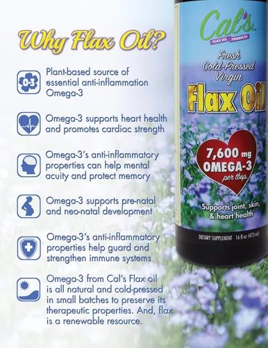 Miniatura 2 de Cal's Aceite de lino, linaza prensada en frío, alto en ácidos grasos omega-3, aceite de linaza sin refinar, suplemento líquido de aceite esencial