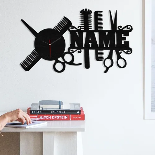 Miniatura 2 de Reloj de pared personalizado para peluquería, regalo de peluquería, reloj de pared con nombre personalizado, reloj de pared de metal divertido