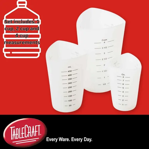 Miniatura 2 de Tablecraft Vasos medidores flexibles, silicona, juego de 3, incluye: 1, 2 y 4 tazas, color blanco