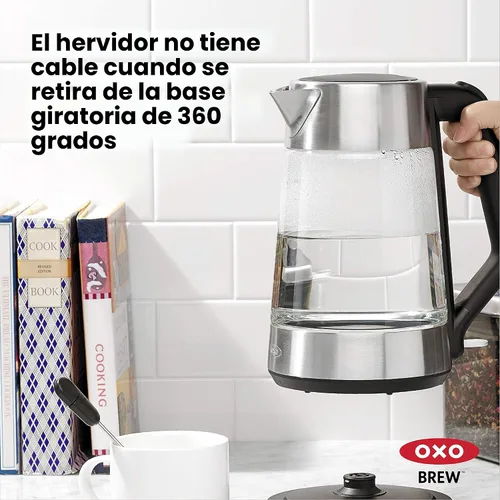 Miniatura 4 de OXO Hervidor eléctrico de vidrio, inalámbrico, de acero inoxidable
