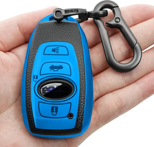 Kirsnda Funda para llavero Subaru con llavero, funda para llave de TPU suave con textura, 4 botones para BRZ Legacy Outback Ascent Crosstrek Azul