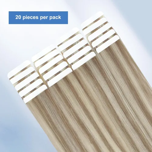 Miniatura 5 de Sixstarhair Extensiones de cabello con cinta adhesiva, color marrón claro, mezclado con rubio ceniza, sin costuras, lacio, 18 pulgadas, 1.76 onzas