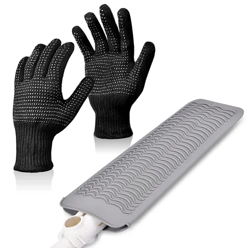 IKOCO Guantes de calor para peinar el cabello, guantes resistentes al calor con bolsa de silicona para rizador, plancha plana, alisador,