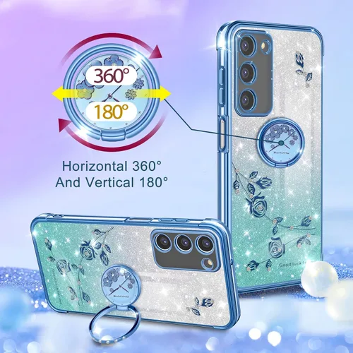 Miniatura 3 de Funda 3 en 1 para teléfono Samsung Galaxy A03S con purpurina brillante para mujeres y niñas, cubierta brillante con bonito diseño floral de flores