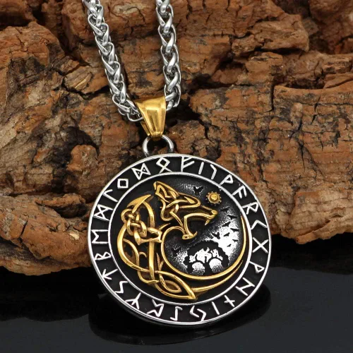 Miniatura 2 de GuoShuang Noridc - Collar vikingo de acero inoxidable para hombre, con bolsa de regalo de Valknut