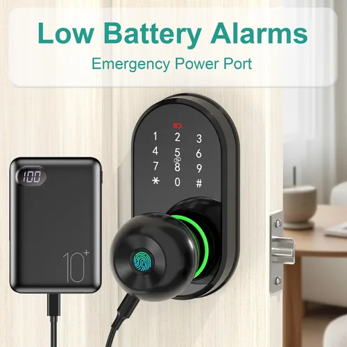 Miniatura 9 de Cerradura inteligente para puerta de entrada sin llave con perilla, cerradura de puerta con teclado y huella dactilar con mango, código electrónico
