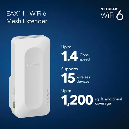 Miniatura 2 de NETGEAR Extensor de rango de malla WiFi 6 (EAX11) - Añade hasta 1,200 pies cuadrados, 15 dispositivos con amplificador y repetidor de señal