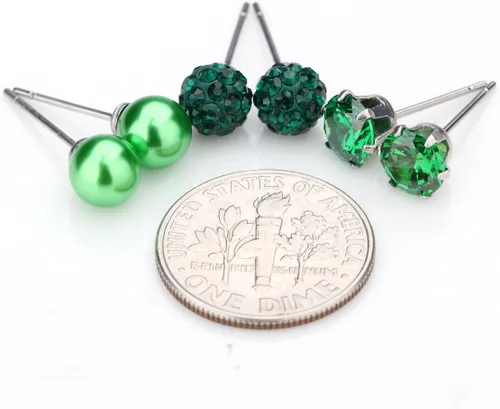 Miniatura 9 de JewelrieShop - Juego de aretes de tuerca de acero inoxidable con circonitas cúbicas y perlas de imitación, 3 pares de 0.236 in