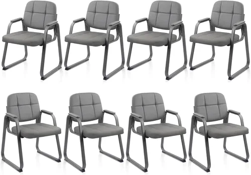 Miniatura 45 de CLATINA Sillas de recepción de espera sin ruedas, silla de invitados de cuero con brazos acolchados, modernas sillas de escritorio de oficina marrón