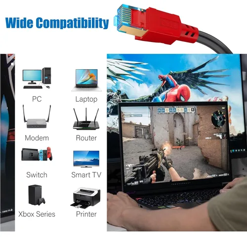 Miniatura 4 de AOPOCKAN TECH Cable Ethernet Cat 8 de 30 pies blindado, exterior e interior, cable de red Cat8 de alta velocidad 26AWG Cat8, 40 Gbps, cable de Negro