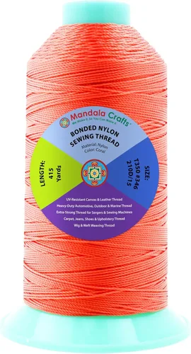 Miniatura 191 de Mandala Crafts - Hilo de nailon para coser cuero, tapicería, mezclilla y para trenzar el pelo; resistente, 1500 yardas, tamaño 69 T70 Marrón