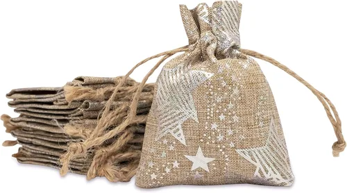 Miniatura 18 de 48 paquetes de 3x4 bolsas de regalo reutilizables de yute y arpillera con cordones (Feliz Navidad, X-Pequeño) - para regalos, favores de fiesta