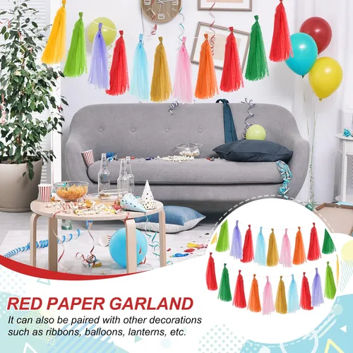 Miniatura 5 de MECCANIXITY 20 guirnaldas de papel de seda con borlas para decoración de fiestas, día de San Valentín, cumpleaños para mujeres con cuerda y alambre