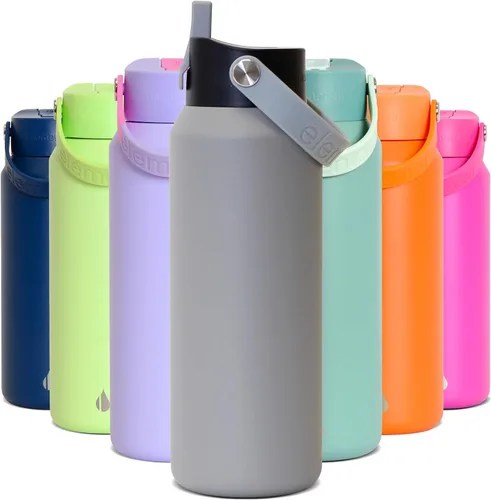 Miniatura 34 de Elemental Botella de agua aislada de 24 onzas con popote, botellas de agua con núcleo de acero inoxidable 100% a prueba de fugas para viajes, Beige