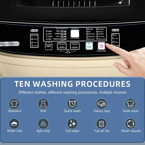 Miniatura 3 de Lavadora completamente automática con pantalla LED, 10 programas y 8 selecciones de niveles de agua, lavadora de lavandería compacta portátil