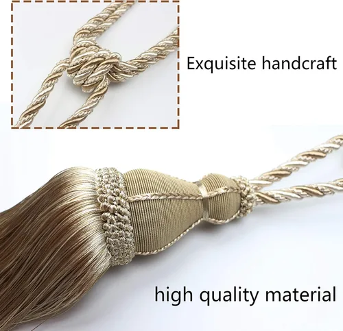 Miniatura 4 de BEL AVENIR Paquete de 2 alzapaños de cortina con borlas, grandes hechos a mano, cuerda para el hogar, oficina, hotel, elegante decorativo (beige)