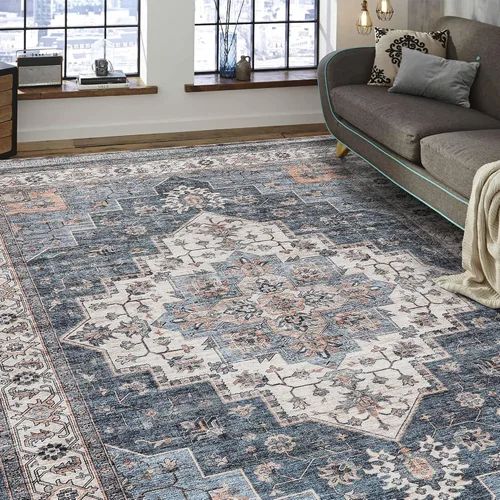 Miniatura 10 de Alfombra vintage lavable, de estilo bohemio, de 6 x 9 pies, para sala de estar, dormitorio, cocina, suave, antideslizante, plegable