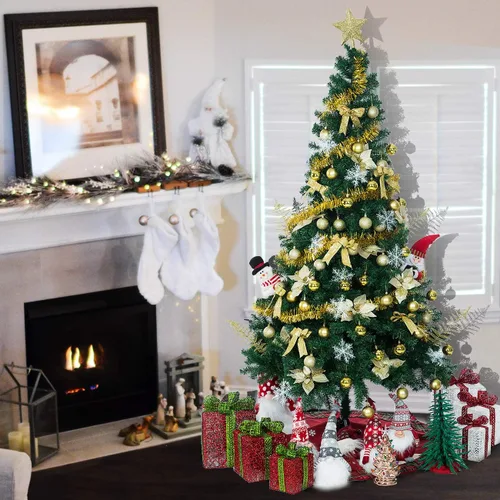 Miniatura 6 de Sunnyglade 94 piezas de adornos para árbol de Navidad con purpurina, flores de Pascua, lazos, cintas, hojas y bola de decoración variada para árbol