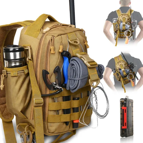 Aertiavty Mochila de pesca, bolsa de pesca con caja de aparejos, bolsa de aparejos de pesca compacta, mochila de aparejos de pesca con soporte para