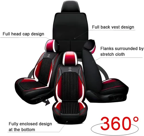 Miniatura 9 de Juego completo de fundas de asiento de automóvil de lujo adecuadas para Sandero Stepway Ice Silk Weaving y asiento de cuero, juego completo de 5 Rojo