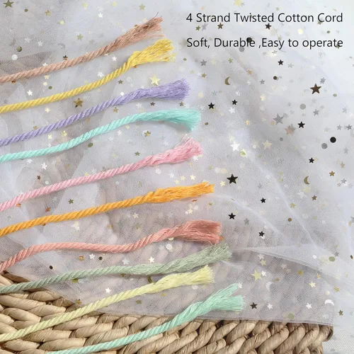 Miniatura 2 de Cuerda de macramé de 1/64 pulgadas (0.157 in), 328.1 ft, cuerda de algodón torcida de 4 hebras color verde salvia, natural, 4 hebras, para macramé