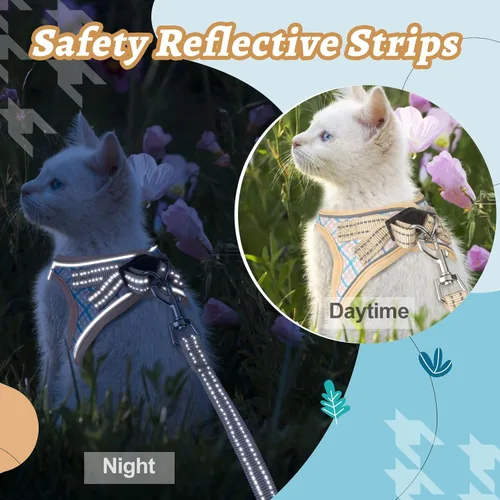 Miniatura 5 de Arnés para gatos y correa para caminar, arnés suave ajustable para gatitos, cachorros, gatos pequeños, chaleco reflectante a prueba de escapes
