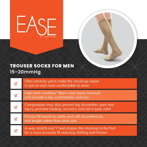 Miniatura 3 de Ease Opaque - Calcetines de compresión para hombre (15-20 mmHg), EO-MCTS2 - 53829, M, Caqui, 1