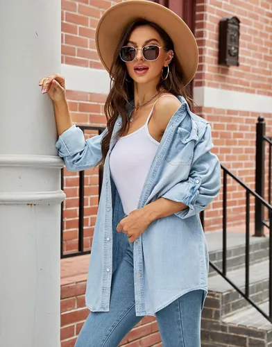 Miniatura 4 de Kedera Blusa clásica de manga largaenrollable para mujer, con botones y botones